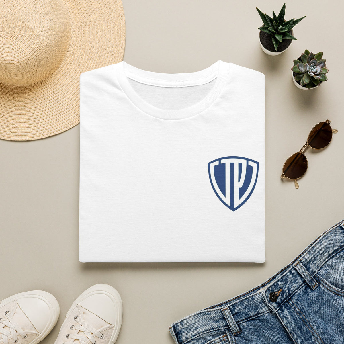Shield Crest Pocket Tee — Retro Badge Logo T‑Shirt