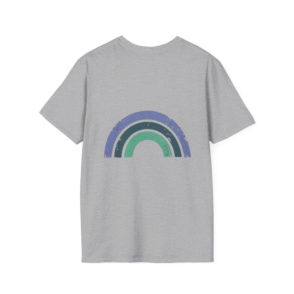 Retro Rainbow Graphic T-Shirt — 'Celebrate' Distressed Arc Design