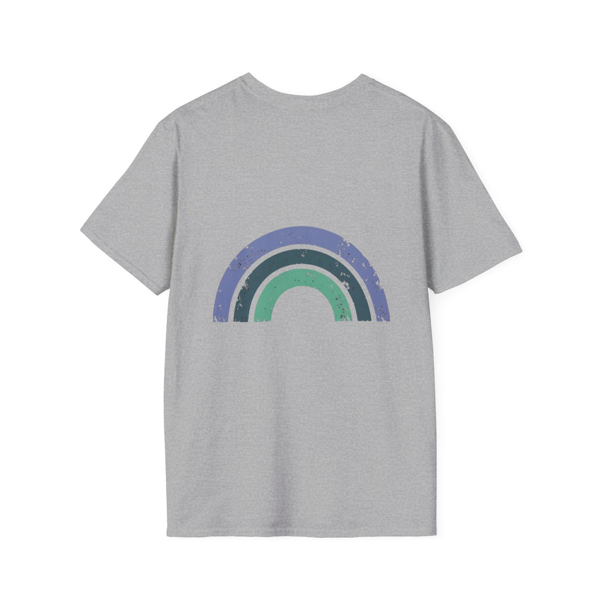 Retro Rainbow Graphic T-Shirt — 'Celebrate' Distressed Arc Design