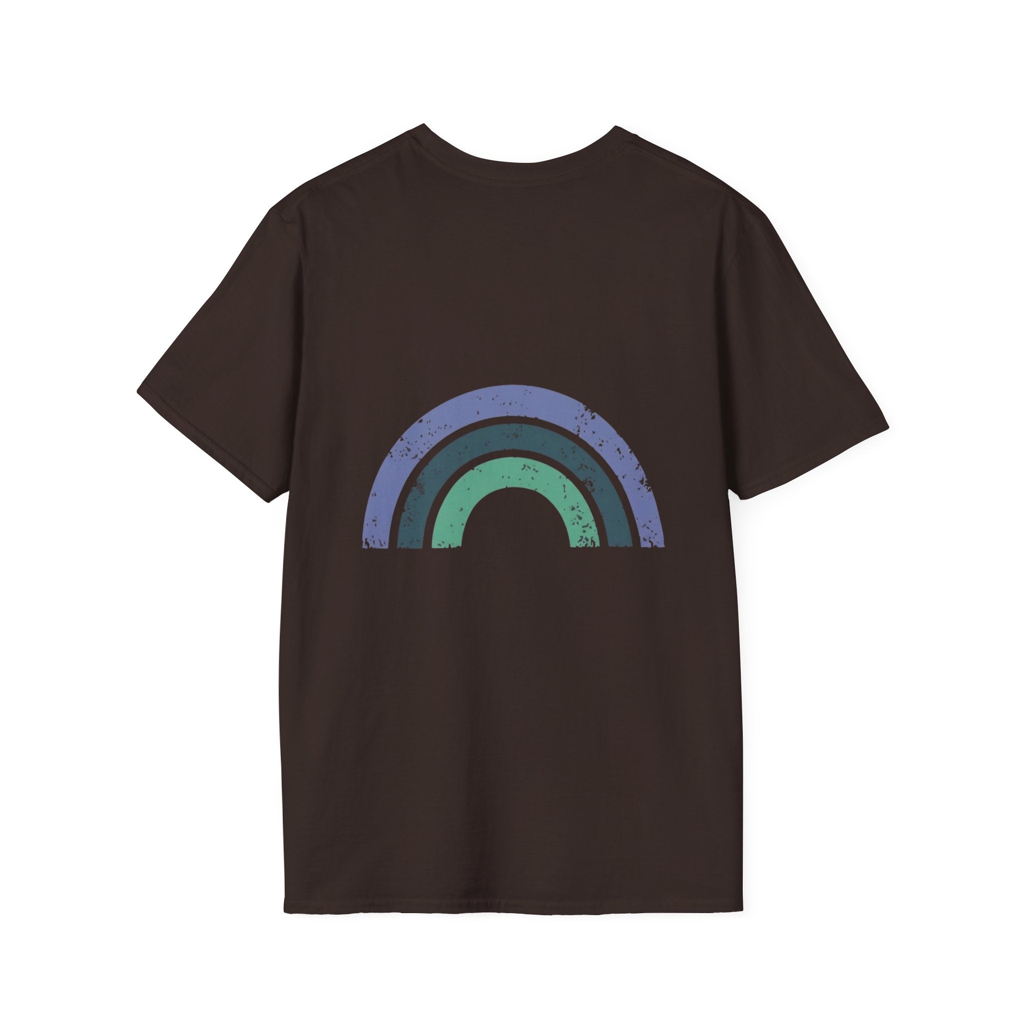 Retro Rainbow Graphic T-Shirt — 'Celebrate' Distressed Arc Design