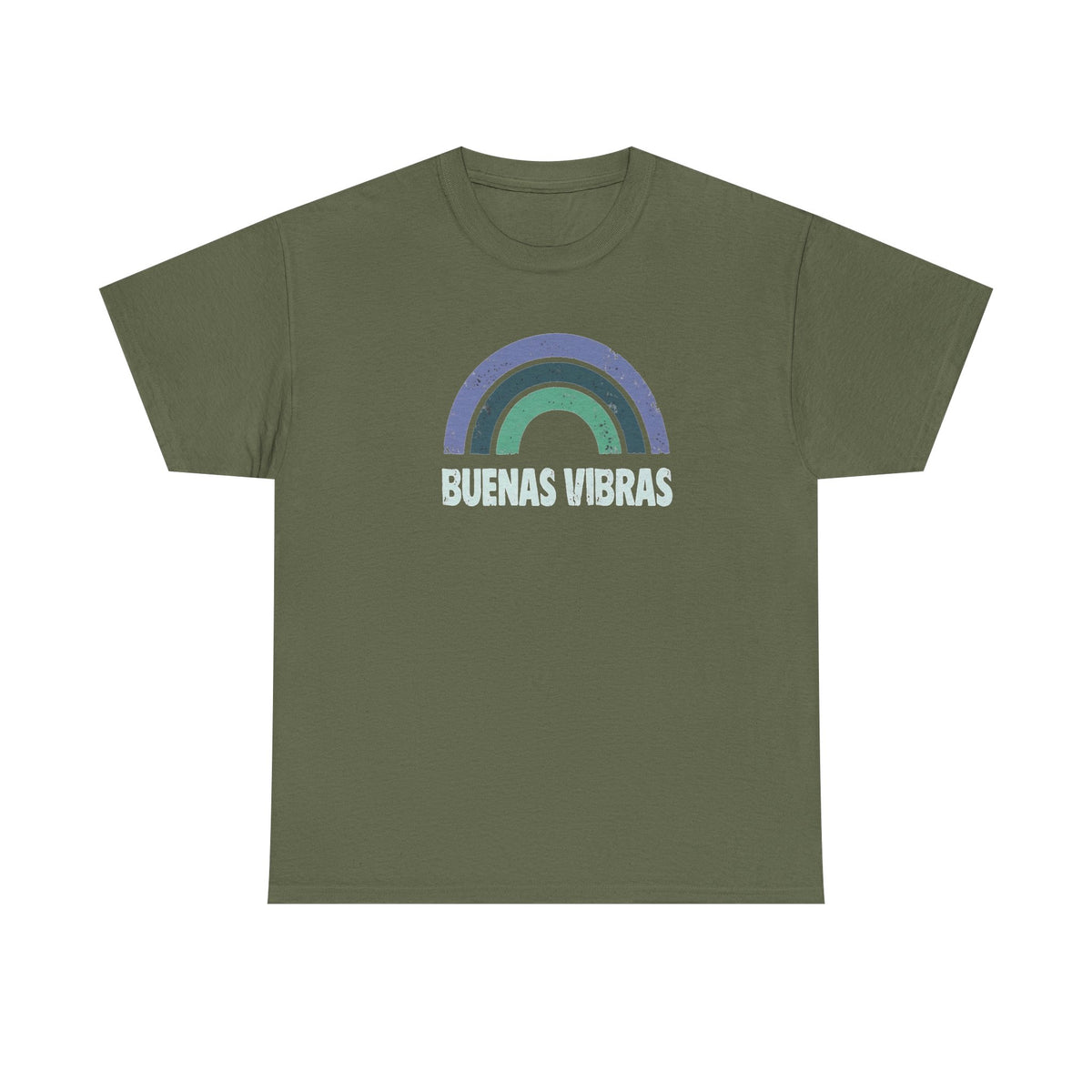 Buenas Vibras Tee — Retro Rainbow Graphic T‑Shirt (Spanish Positive Vibes)