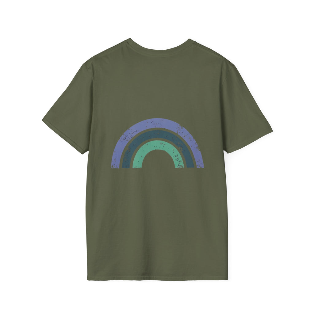 Retro Rainbow Graphic T-Shirt — 'Celebrate' Distressed Arc Design