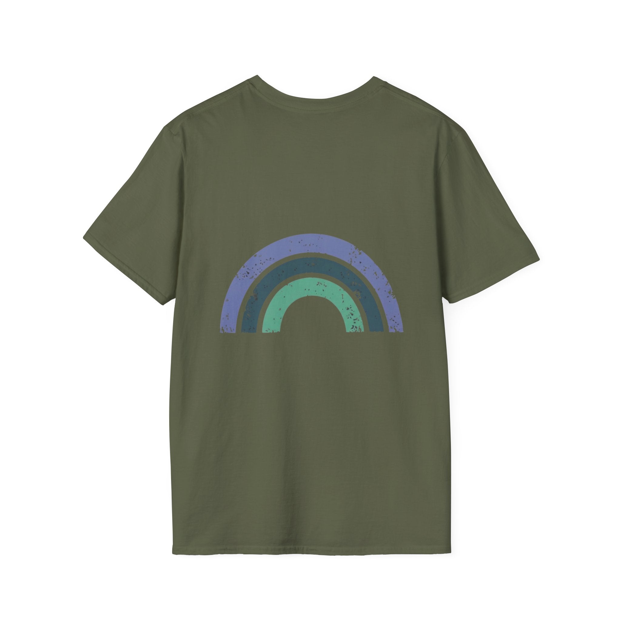 Retro Rainbow Graphic T-Shirt — 'Celebrate' Distressed Arc Design