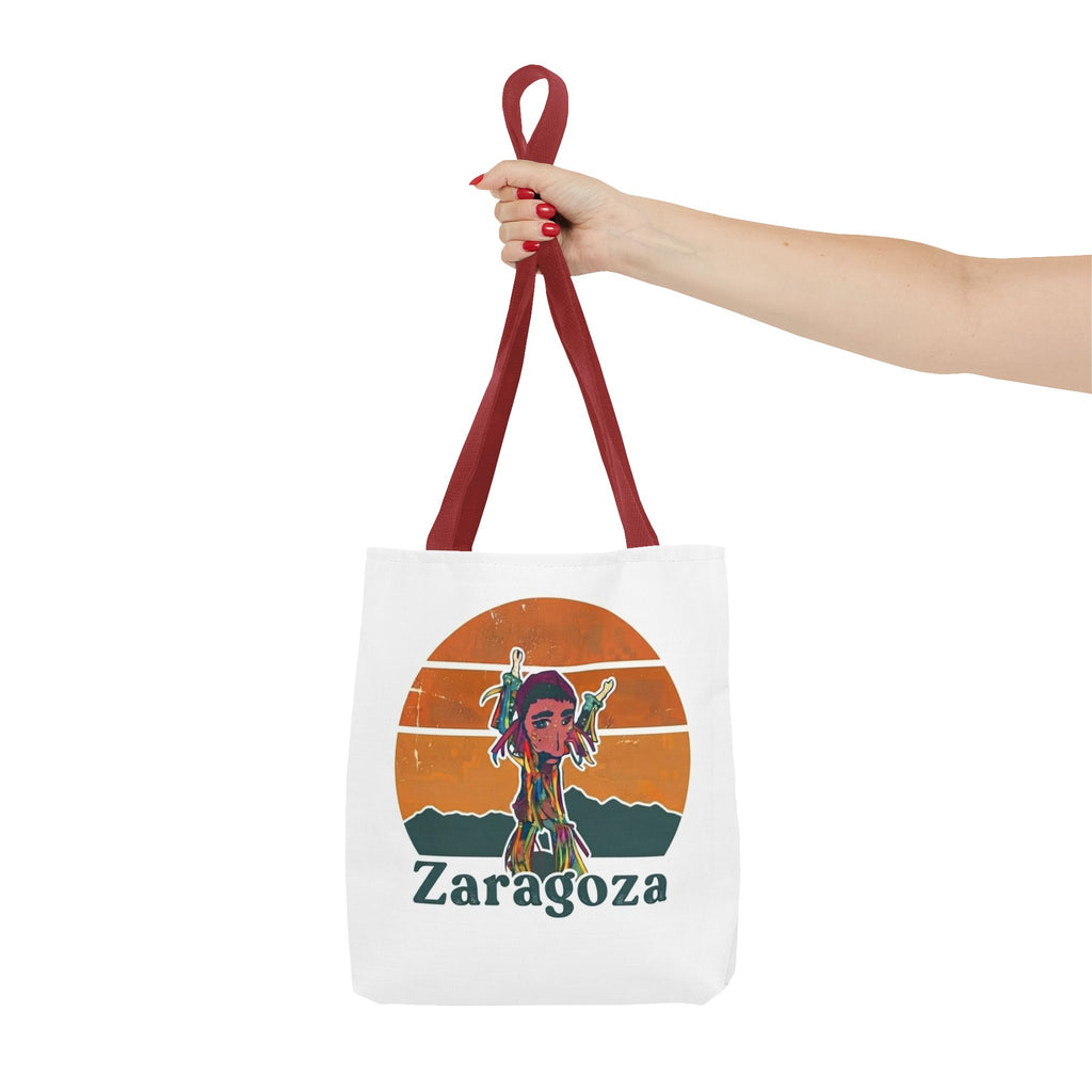 Zaragoza Sunset Art Tote Bag — Vintage Cityscape & Illustrated Figure All-Over Print