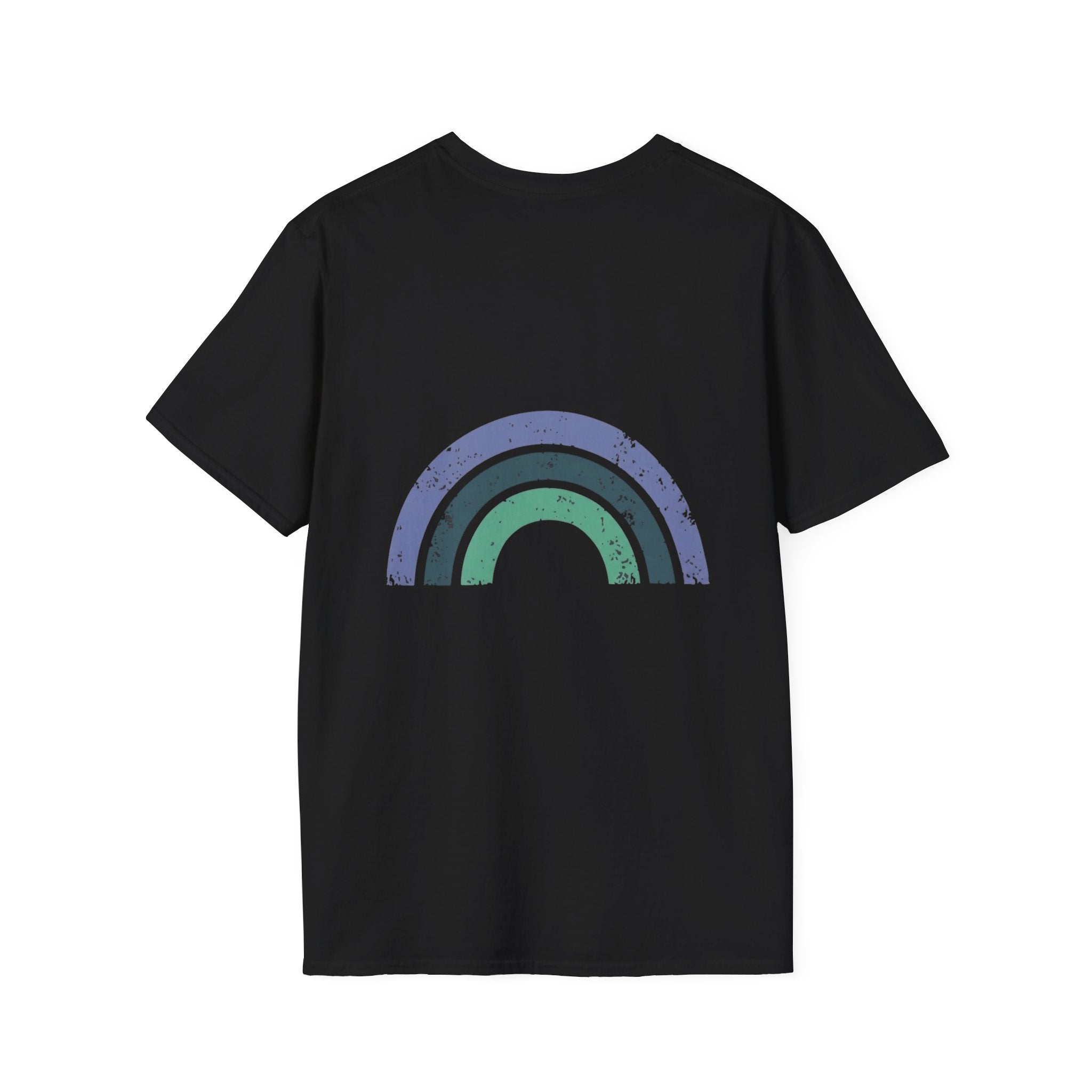 Retro Rainbow Graphic T-Shirt — 'Celebrate' Distressed Arc Design