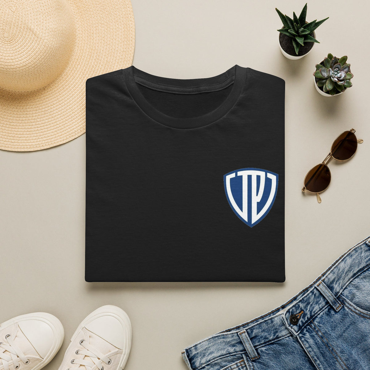 Shield Crest Pocket Tee — Retro Badge Logo T‑Shirt