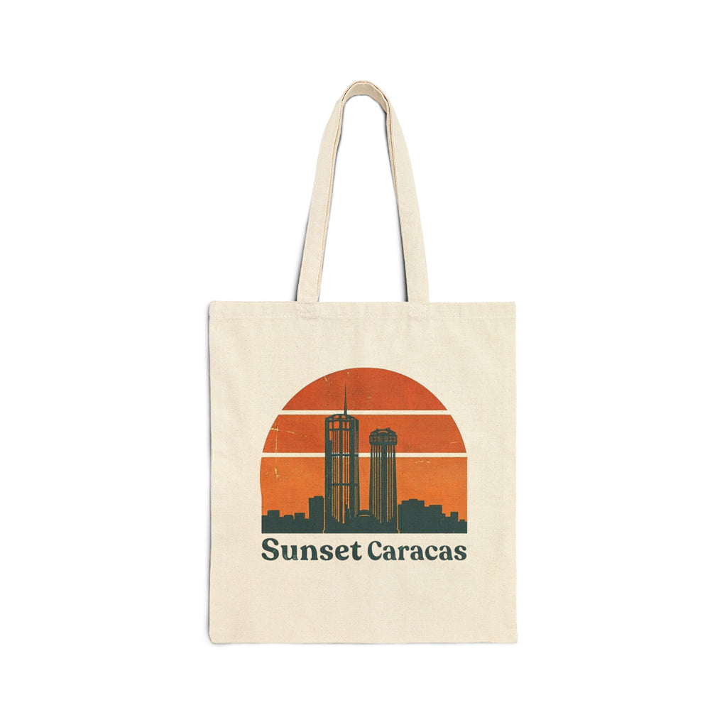 Sunset Caracas Canvas Tote — Retro Cityscape Cotton Shopper