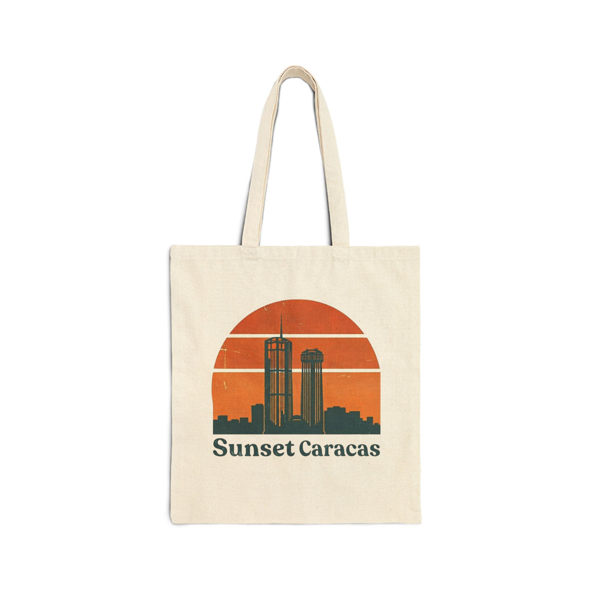 Sunset Caracas Canvas Tote — Retro Cityscape Cotton Shopper