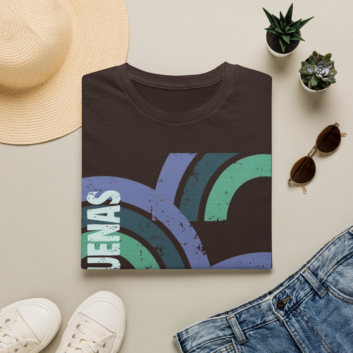 Retro Rainbow Graphic T-Shirt — 'Celebrate' Distressed Arc Design