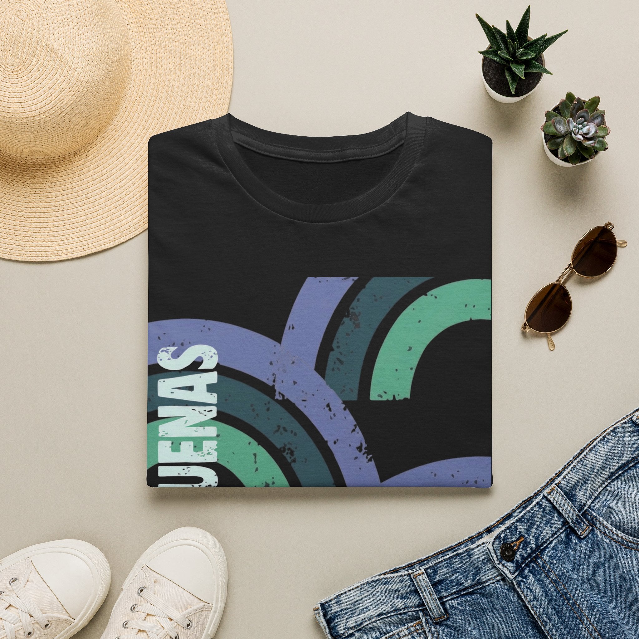 Retro Rainbow Graphic T-Shirt — 'Celebrate' Distressed Arc Design