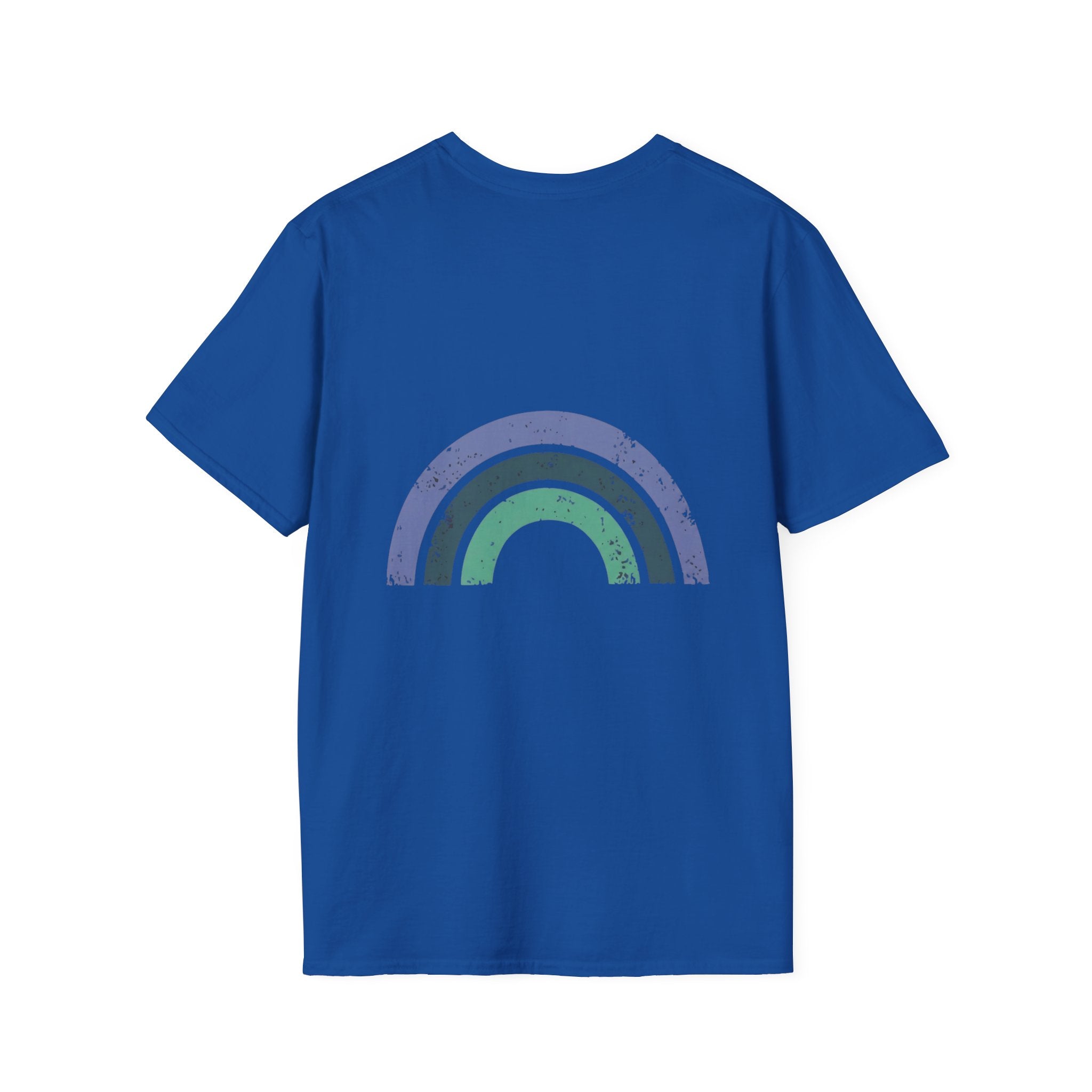 Retro Rainbow Graphic T-Shirt — 'Celebrate' Distressed Arc Design