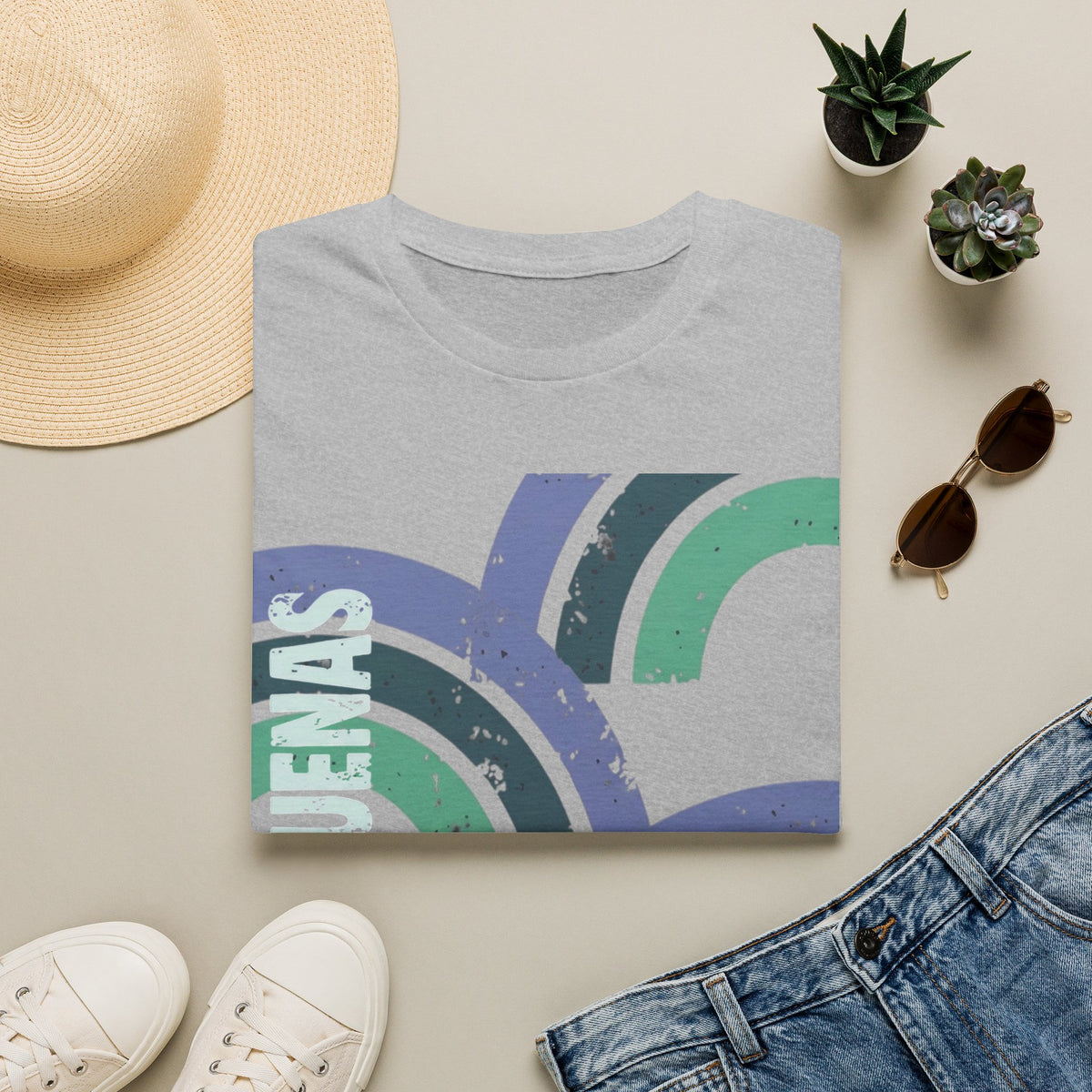 Retro Rainbow Graphic T-Shirt — 'Celebrate' Distressed Arc Design