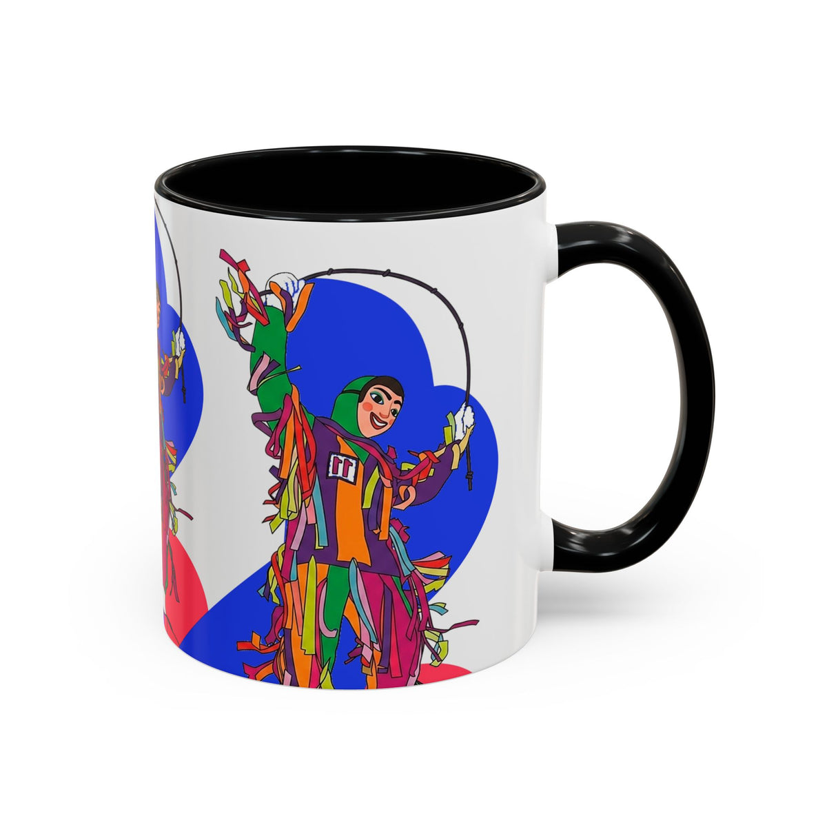 Colorful Jester Accent Coffee Mug — Vibrant Harlequin Dance Design (11/15oz)