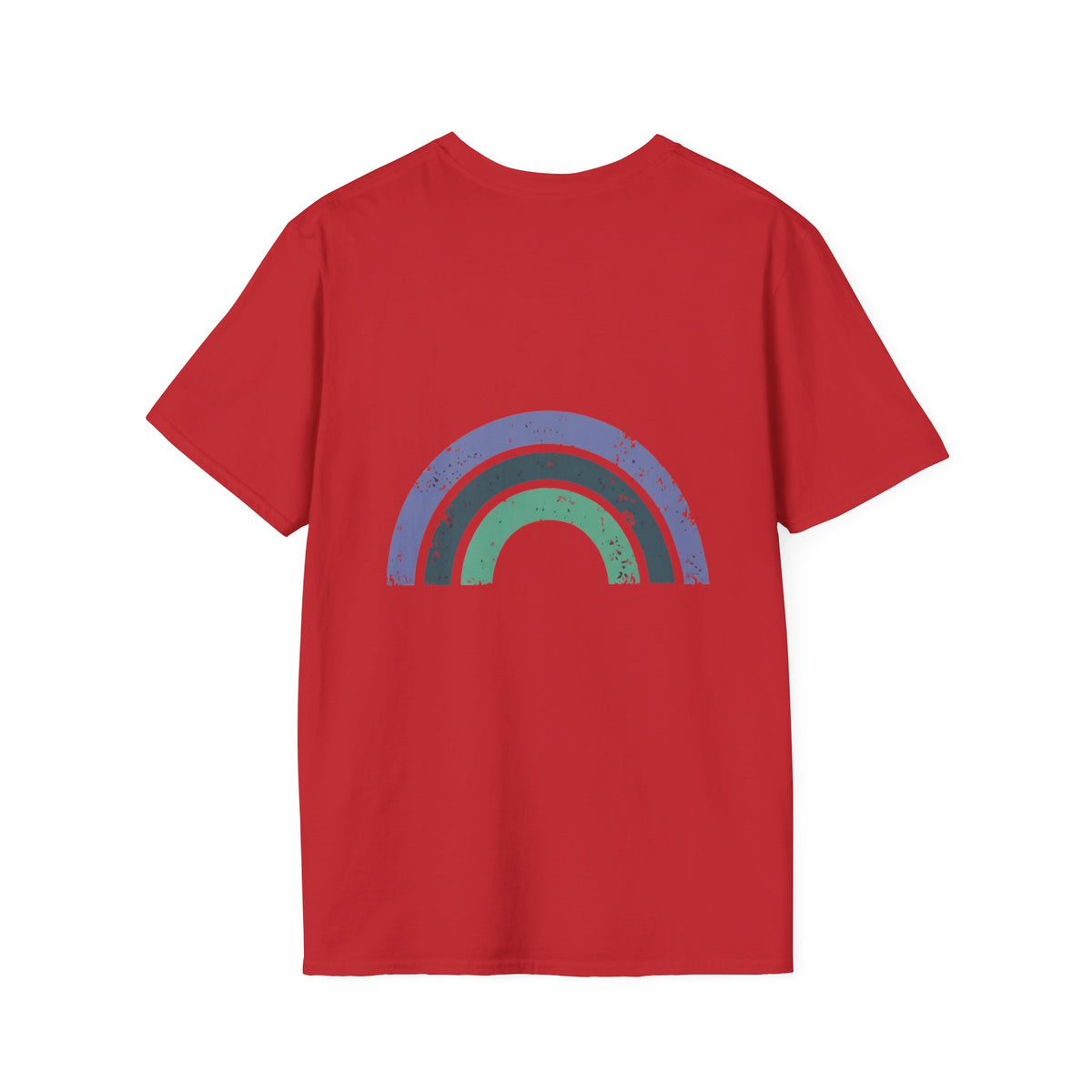 Retro Rainbow Graphic T-Shirt — 'Celebrate' Distressed Arc Design