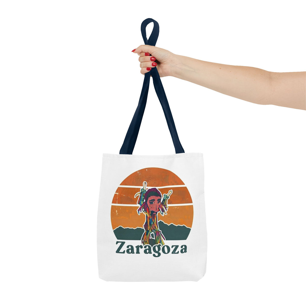 Zaragoza Sunset Art Tote Bag — Vintage Cityscape & Illustrated Figure All-Over Print