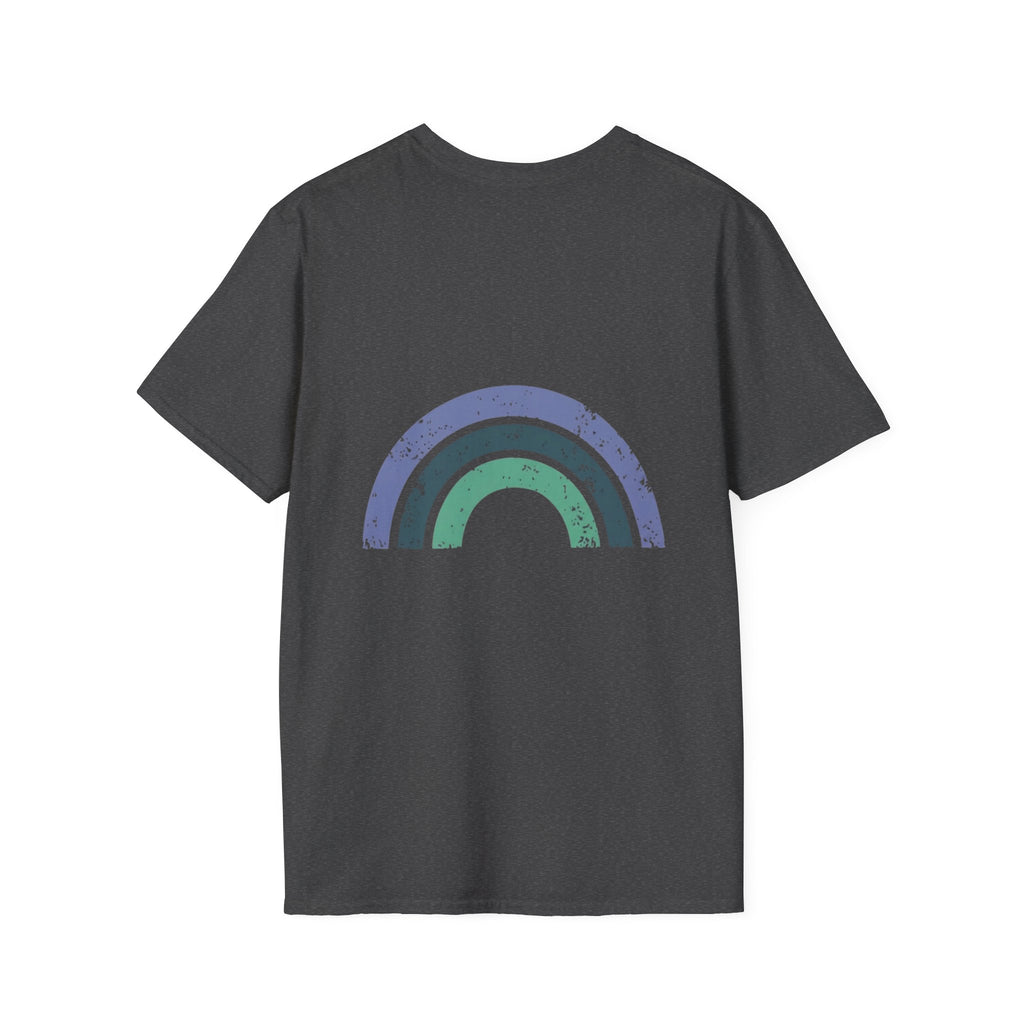Retro Rainbow Graphic T-Shirt — 'Celebrate' Distressed Arc Design