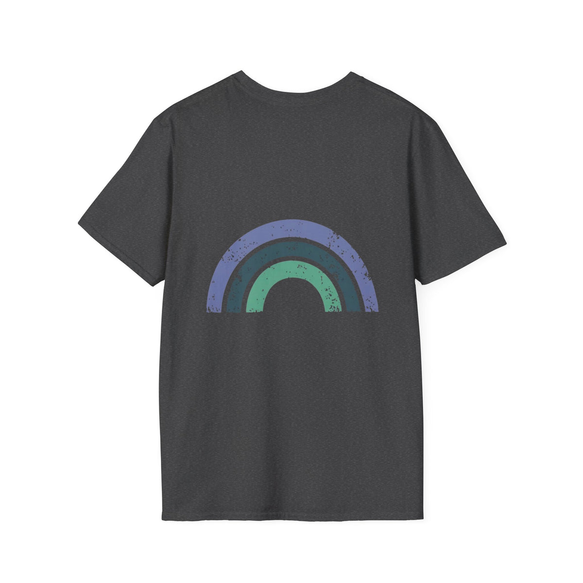 Retro Rainbow Graphic T-Shirt — 'Celebrate' Distressed Arc Design